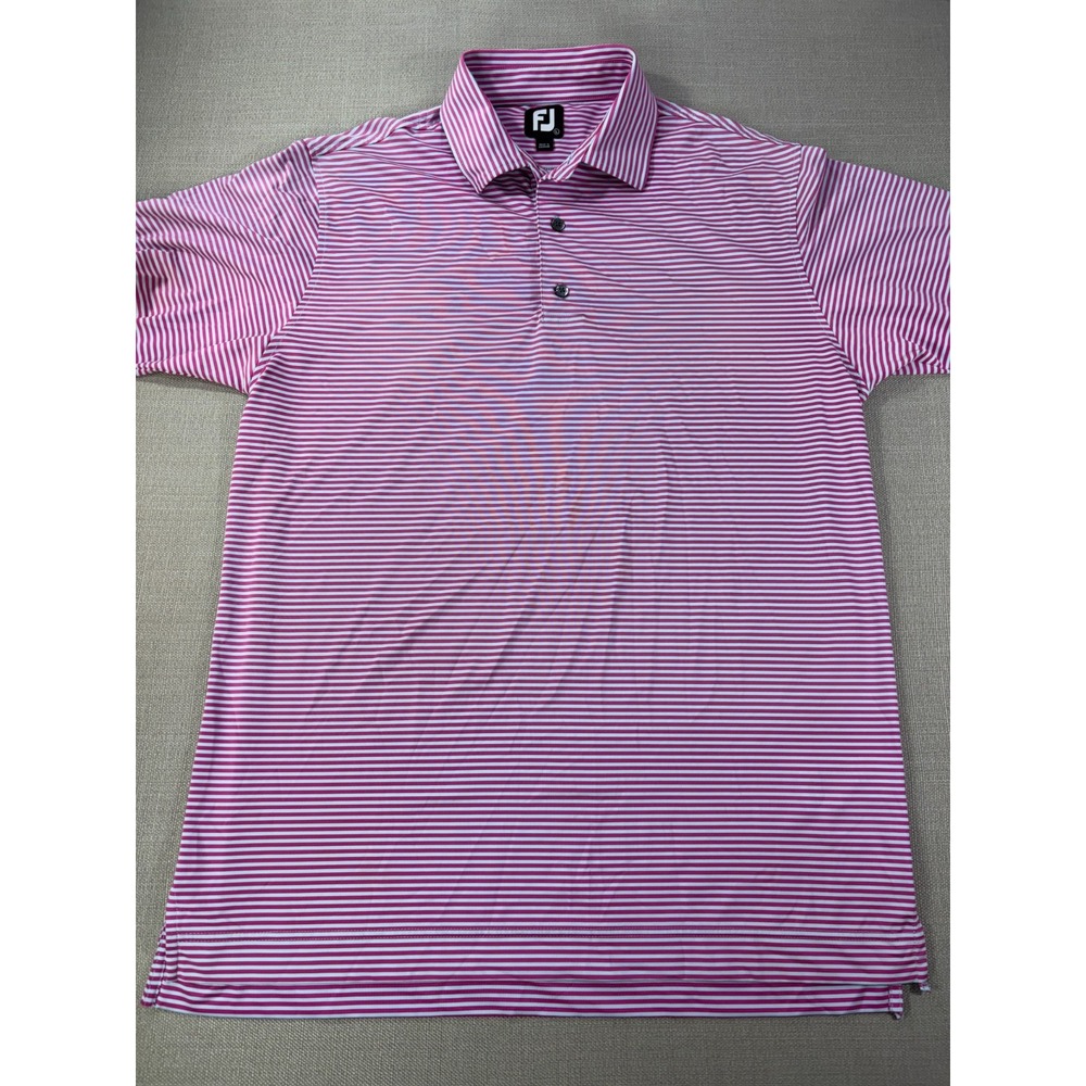 Foot Joy Men's Pink Light Blue Stripe Golf Performance Polo Size L